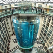 德酒店打造25米高内嵌电梯水族箱